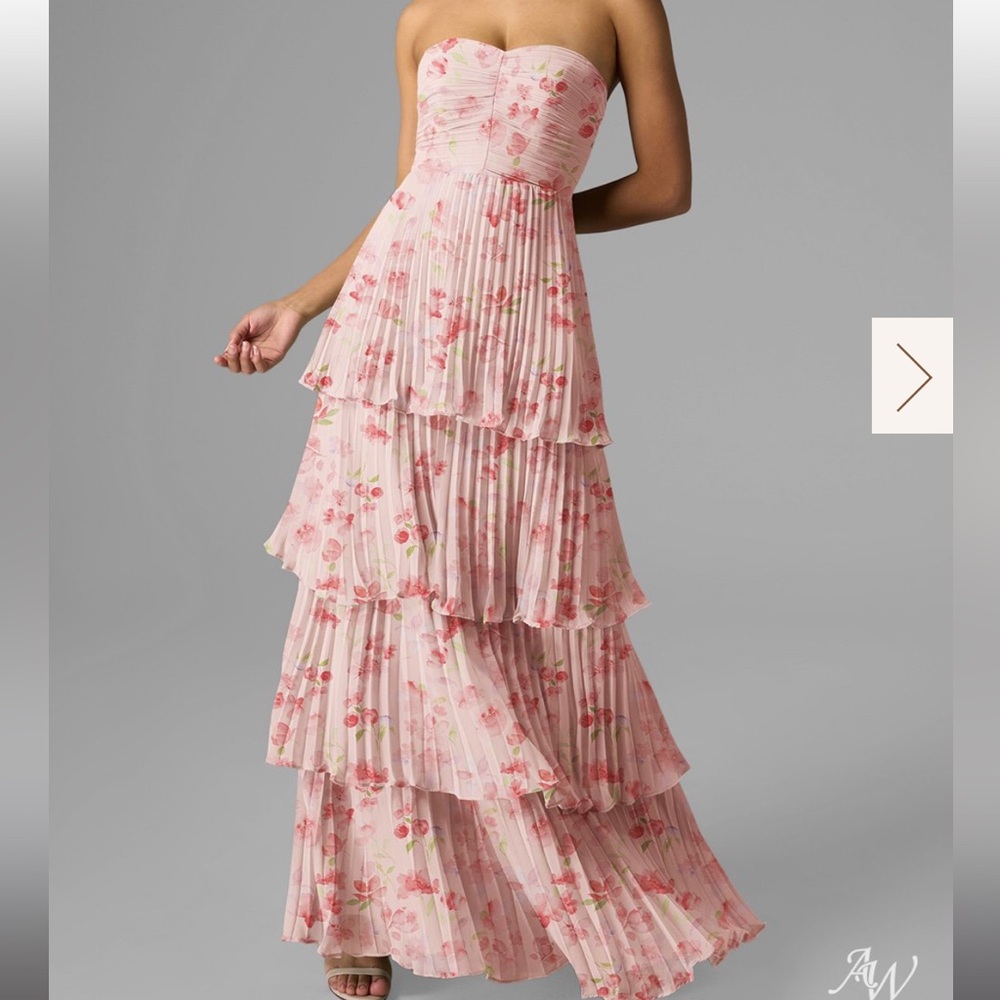 Floral Pink Strapless Tiered Ruffle Dress